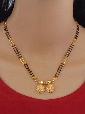 Homeistic Applience One Gram Gold Vati Tanmaniya Black Beads Short Mangalsutra for Women (18 Inch) Brass Mangalsutra