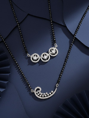 Adiva Set of 2 Silver-Plated CZ Stone Mangalsutra Beads Daily Wear for Women Brass Mangalsutra