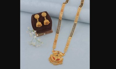 theostrichcollection Gold Plated Combo With Earrings Brass Mangalsutra