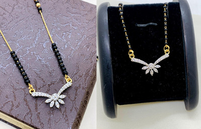 Temora American Diamond Short Mangalsutra For Women Brass Mangalsutra