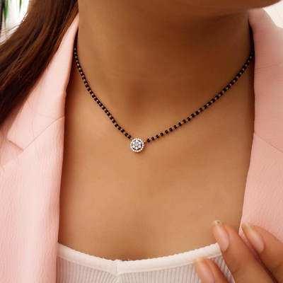 CLONEO Beautiful Attractive Design AD Mangalsutra with 18 Inch Gold Plated Black Chain Alloy Mangalsutra