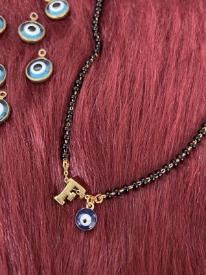 Digital Dress Room F Letter Alphabet With Blue Evil Eye Charm Pendant Short Mangalsutra Brass Mangalsutra