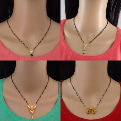 RAMDEV ART FASHION JEWELLERY Designer Alloy Gold Plated Mangalsutra For Women and Girls Pack of 4 Alloy Mangalsutra