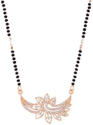 Nilu's Collection Nilu's Collection Rose Gold Plated Mangalsutra with Motif & Black Beads for Wome Copper Mangalsutra