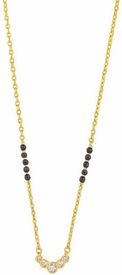 KMI Minimalist Gold Plated Mangalsutra Necklace for Women | CZ Stone & Black Beads Alloy Mangalsutra