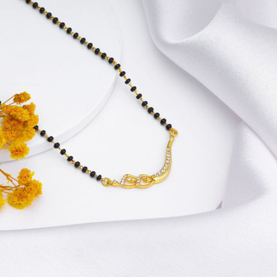 CLONEO Beautiful Attractive Design AD Mangalsutra with 18 Inch Gold Plated Black Chain Alloy Mangalsutra