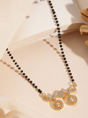 Adiva 18K Gold-Plated American Diamond Stone & Glossy Beaded Graceful Daily Wear Brass Mangalsutra