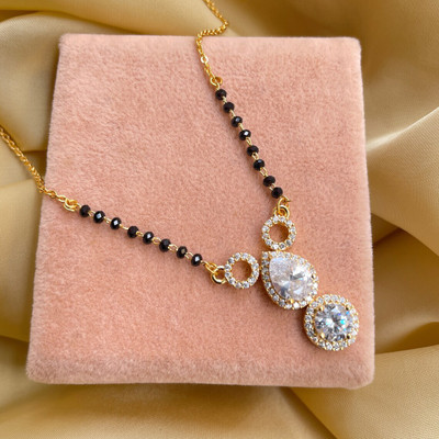 Temora American Dimaond Gold Plated Designer Short Mangalsutra Alloy Mangalsutra
