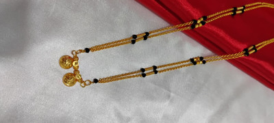 Wyndsell Traditional Double Vati Gold Plated Mangalsutra for Women with Black Beads Brass Mangalsutra