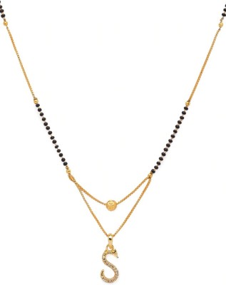 Qyuri S Letter Gold-Plated Stone-Studded & Beaded Alphabet Locket and mangalsutra Brass Mangalsutra