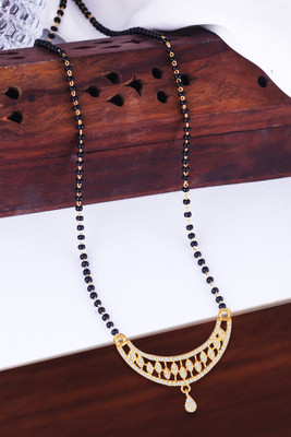 Miami Mangalsutra for women Simple Design Short Chain Ad golden magalsutra 1 gram gold Brass, Copper, Metal, Crystal, Stone Mangalsutra