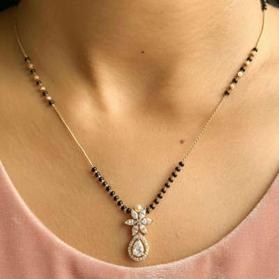 Orabella American Diamond with white Crystal and Pearl for women Brass, Copper Mangalsutra