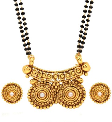 Parna Maharashtrian Stylish Black Beads Chain Long Vati Mangalsutra Earrings Alloy Mangalsutra