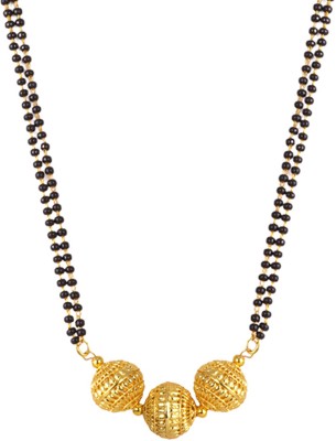 JFL - Jewellery for Less Traditional Gold Plating Handcrafted Mangalsutra With Black Ball Chain Women Copper Mangalsutra