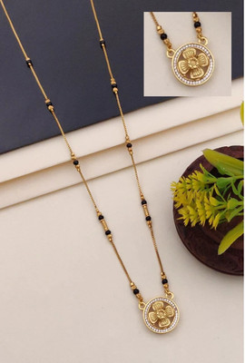 Shiny lifestyle Gold Plated Round Pendant Mangalsutra for Women Stylish Black Beads Chain 18Inch Brass Mangalsutra