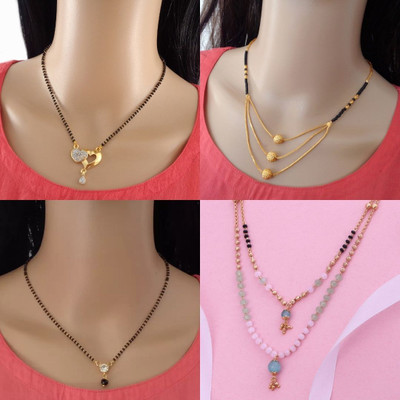 Dency Designer Brass Gold Plated Mangalsutra For Women and Girls Pack of 4 Brass Mangalsutra