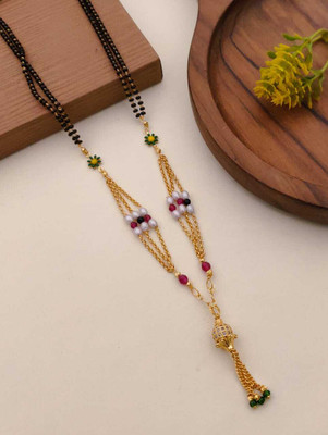 LIVENTA Trending Designer Black Bead(18 inches) Mangalsutra with Geometric Pendant Brass Mangalsutra