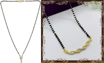 Temora American Dimaond Gold Plated Designer Short Mangalsutra Alloy Mangalsutra
