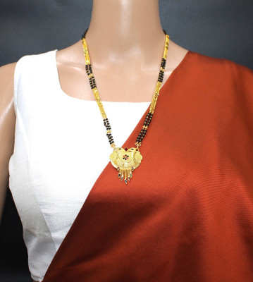SONI DESIGNS TraditionaL One Gram Gold Plated 30 Inch Long Black Beads Golden Mangalsutra Brass Mangalsutra