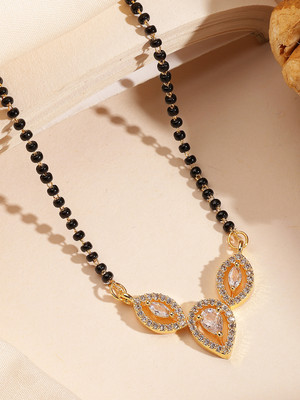 Adiva Silver-Plated Premium AD Stone Beaded Glossy Sparkle Brass Mangalsutra