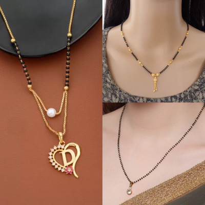 VPCREATION American Diamond Gold Plated Combo of 3 Mangalsutra For Women Alloy Mangalsutra