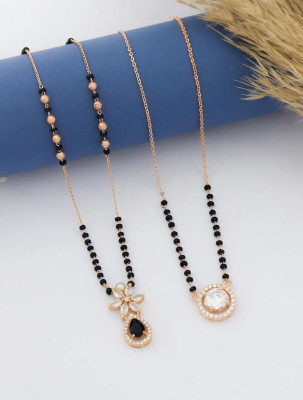 RADHETEXFAB American Diamond with white Crystal and Pearl for women Brass, Copper Mangalsutra