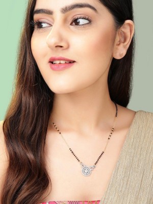 Qyuri Heavy Silver Plated Pedant with Diamond Fancy Black beads chain Alloy Mangalsutra