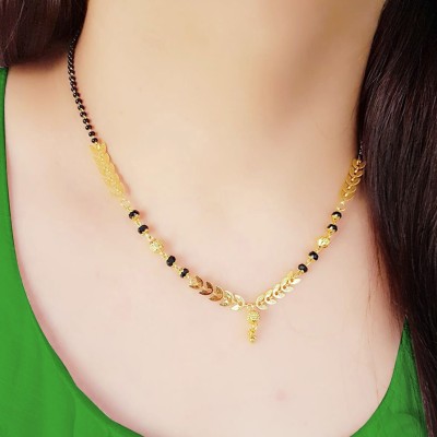 Italian Fashion New Women Pride Stylish Leaf Black Bead Alloy Mangalsutra