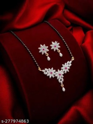 syrma American Dimond Flower Mangalsutra for Women, Mangalsutra Earring Set for Women Alloy Mangalsutra