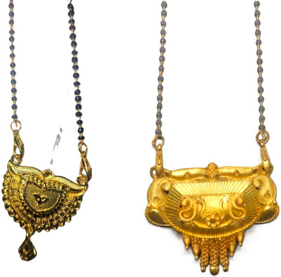 Komea Jewels Traditional Black Bead Mangalsutra with Stylish Pendant for Women Alloy Mangalsutra