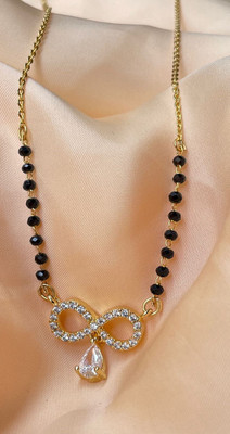 Mak Beautic Gold Plated INFINTY Shape Pedant Alia Bhatt with Fancy Black Beads chain Alloy Mangalsutra
