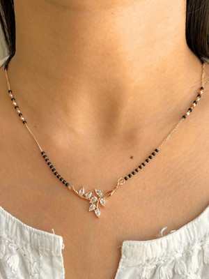 Shiny lifestyle Stylish 18 Inch Rose Gold Plated CZ Stone Floral Mangalsutra for Women Brass Mangalsutra