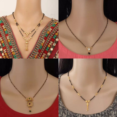 Dency Designer Brass Gold Plated Mangalsutra For Women and Girls Pack of 4 Brass Mangalsutra