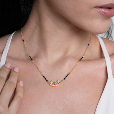 Elinor Jewels Dua 18K Gold Plated Mangalsutra CZ Pendant with Black Beads Anti-Tarnish Stainless Steel Mangalsutra