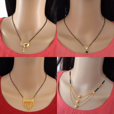 Dency Designer Alloy Gold Plated Mangalsutra For Women and Girls Pack of 4 Alloy Mangalsutra