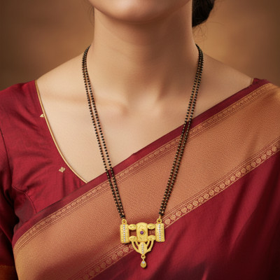 BeMine Jewellery Kiara Divine Long Mangalsutra Gold-Plated CZ Studded Ruby Brass Mangalsutra