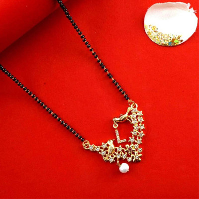 CLONEO L Letter Alphabet Name Pendant Sparrow Bird Design Diamond Attached Gold Plated Alloy Mangalsutra