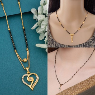 BOGHRA SALES American Diamond Gold Plated Combo of 3 Mangalsutra For Women Alloy Mangalsutra