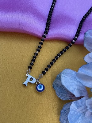 Digital Dress Room P Letter Alphabet With Blue Evil Eye Charm Pendant Short Silver Name Mangalsutra Brass Mangalsutra