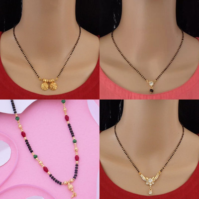 Dency Designer Brass Gold Plated Mangalsutra For Women and Girls Pack of 4 Brass Mangalsutra
