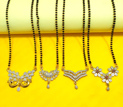 Divyanshi Collection Combo Pack Of 4 Fancy Silver Toned Ad Mangalsutra Brass Mangalsutra