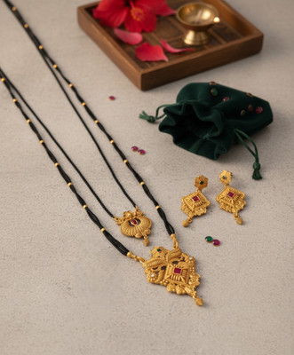 Rasadiya Traditional Gold-Plated Dual Pendant Mangalsutra with Earrings for Women Alloy Mangalsutra