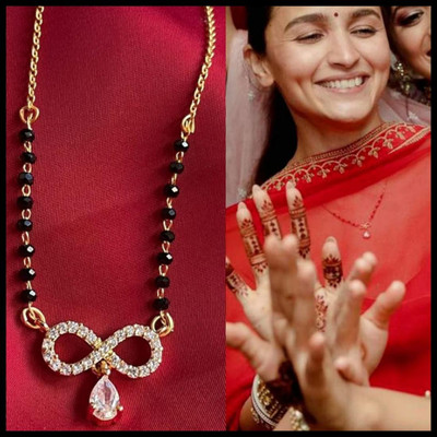 Temora American Dimaond Gold Plated Designer Short Mangalsutra Alloy Mangalsutra