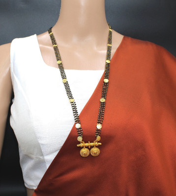 SONI DESIGNS TraditionaL One Gram Gold Plated 30 Inch Long Black Beads Golden Mangalsutra Brass Mangalsutra