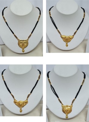 Loknath Pack of 4 Gold Plated Long Mangalsutra Necklace for Women, Stylish Design Alloy Mangalsutra