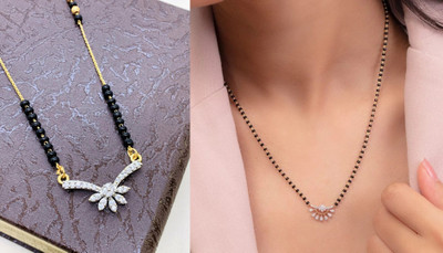 Temora American Diamond Short Mangalsutra For Women Brass Mangalsutra