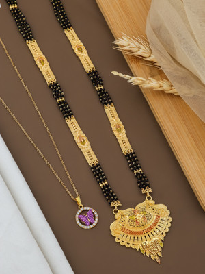 Rohit Fashion Trending Brass Gold Pleated Matte Mangalsutra With Pendant Set For Womens Wear Brass Mangalsutra