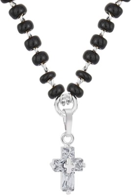 TAP Fashion Mangalsutra Cubic Zircon Cross Solitaire Pendant with Black Beaded Chain Brass Mangalsutra