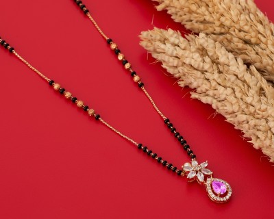 LA MESKEY Exclusive Rose Gold Plated American pink quartz Diamond Mangalsutra For Women Brass Mangalsutra