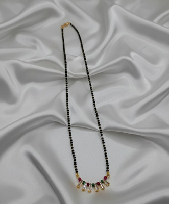 Defashions American Diamond Studded Black Beaded Mangalsutra Brass Mangalsutra